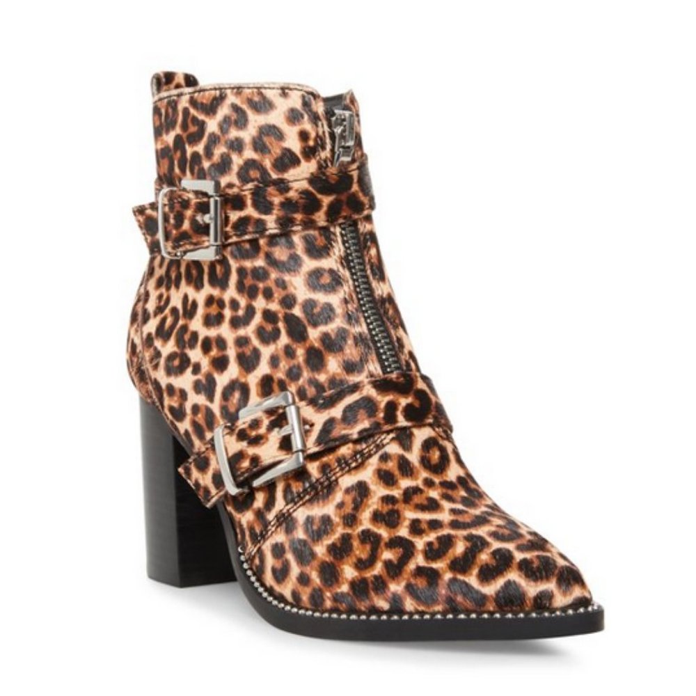 STEVE MADDEN Printed Calf Hair Buckle Booties